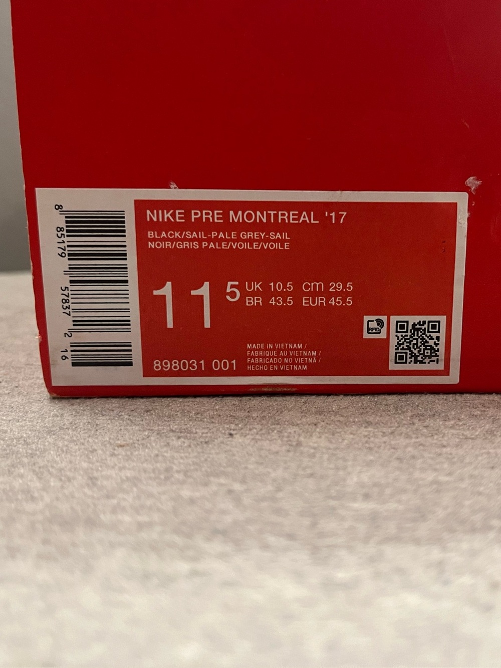 Nike Pre Montreal '17 Black Sail Pale Grey Men's Shoes Size 11.5 898031-001 - Picture 11 of 12